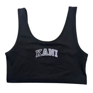 Karl Kani Cropped Tank Top Size L Black Bustier Logo Streetwear Y2K Sports Bra